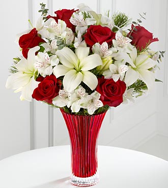 (image for) RED ROSE AND WHITE LILY BOUQUET